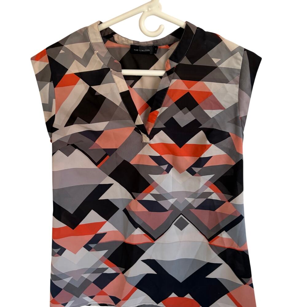The Limited women’s orange/black geometric sleeveless top. Shell. Sheer. Size XS